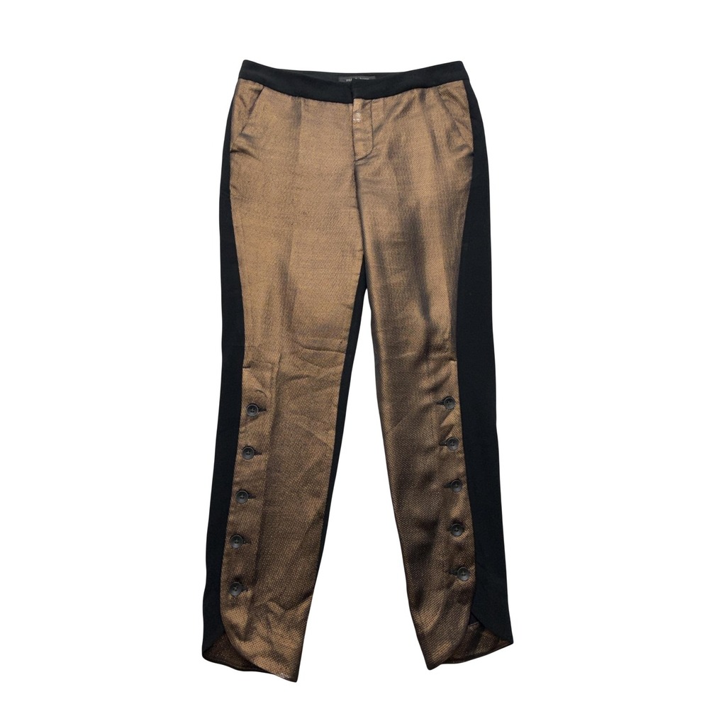 Rag & Bone Geometric Dress Pants Womens 8 Gold Black Side Button Ankle USA